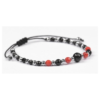 Bransoletka celebrytka czarny TURMALIN KORAL HEMATYT ochrona i spokój